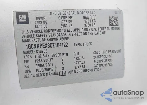 2012 Chevrolet Silverado 1500 Work Truck z USA, uszkodzony, nr VIN 1GCNKPEX8CZ104122